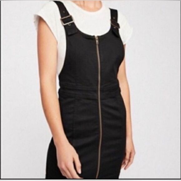 Free People Black Denim Overall Dress.  Size 0 - Picture 1 of 12